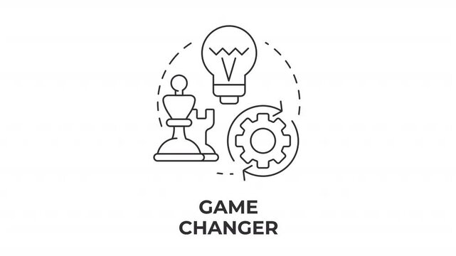 Game changer line concept icon animation. Standard business models. Strategic thinking. Leadership in competitive markets. Animated outline round motion graphic. Minimal HD video with alpha channel