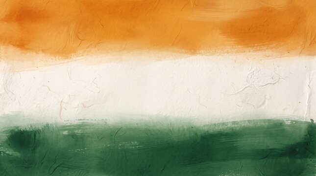 Artistic watercolor texture of the Indian flag with saffron white and green paint brush strokes effect