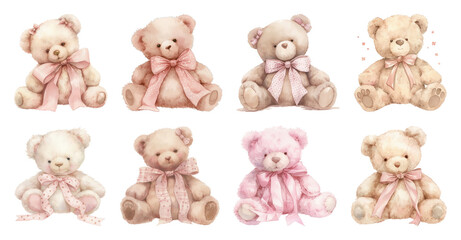 Obraz premium PNG Adorable pastel teddy bears collection on transparent background