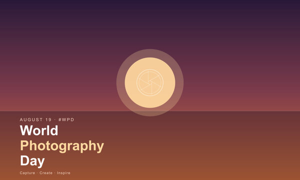 World Photography Day poster with sunset background