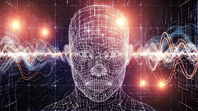 Digital human head wireframe futuristic technology concept