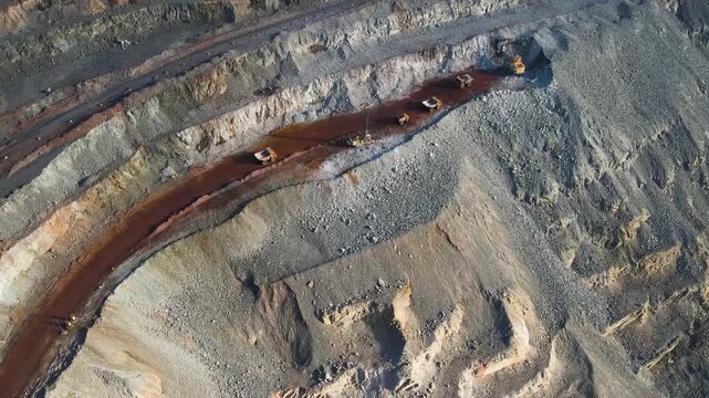 Iron ore quarry, aerial view, drone flyover
