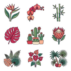 Tropical plants and flowers collection. © ani