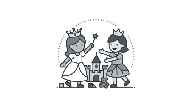 Two little girls wearing crowns playing.