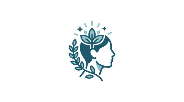 Woman Face with Leafy Green Hair.