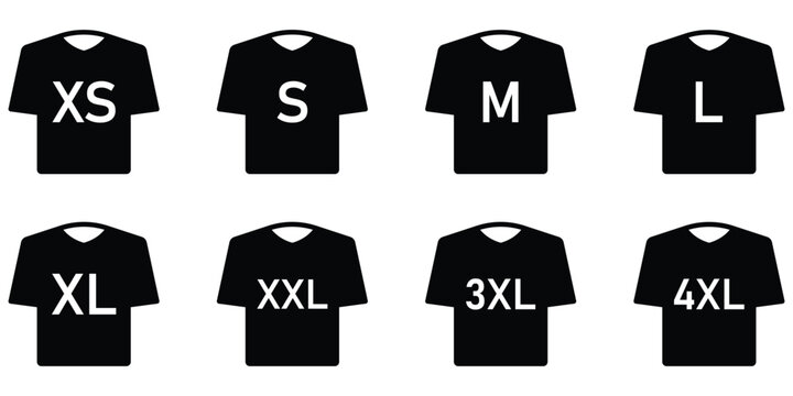 Clothing T shirt size chart selection black icons illustration