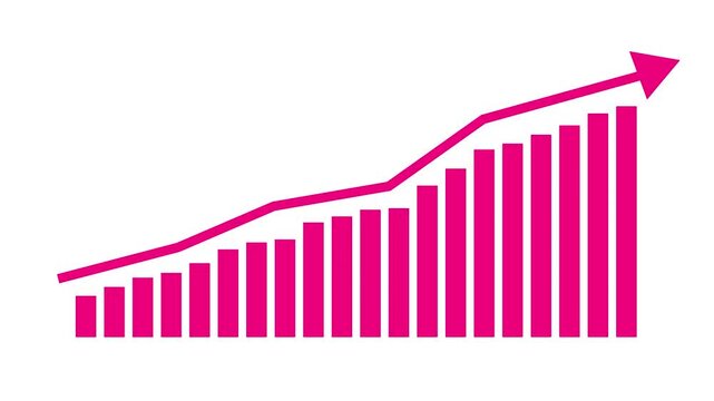 Animated financial blue growth chart with trend line graph. Growth bar chart of economy. Vector illustration isolated on white background.