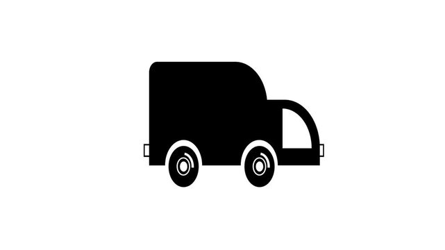 Animated icon of delivery car. Black truck rides. Concept of delivery, moving, logistic, trucking, shipping. Looped video. Vector illustration isolated on white background