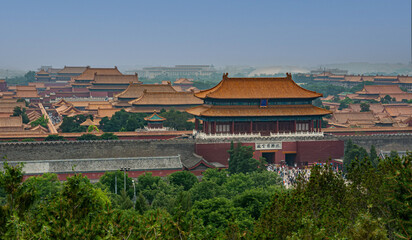 Naklejka premium Entrance to the Forbidden City, the Palace of the Emperor in Beijing. View from above and from the side