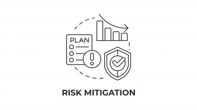 Risk mitigation line concept icon animation. Proactive business crisis strategy. Enterprise threat modeling. Animated outline round motion graphic. Minimal HD video with alpha channel