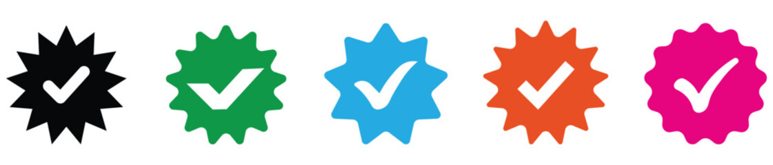 Multi colour check mark verified badge icons set on transparent background © Tanvir Khan