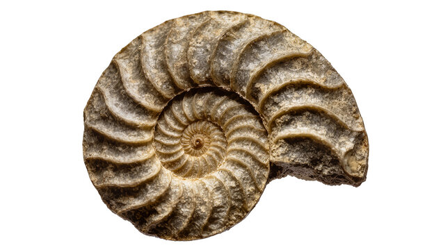 Ammonite fossil spiral shell, ancient marine invertebrate remains