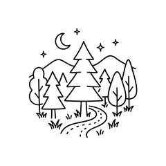 Obraz premium Black line drawing of pine trees.