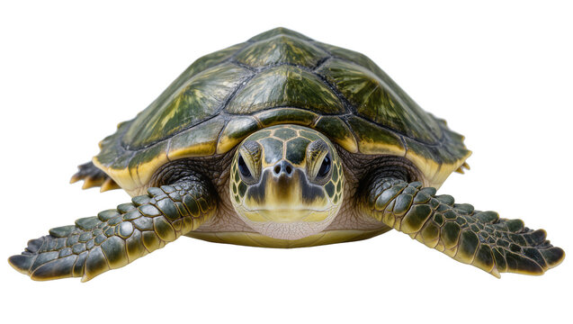 Green sea turtle with patterned shell and flippers
