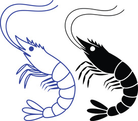 Fototapeta premium Two shrimp swimming side by side with seaweed