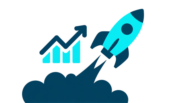 Business growth chart with rocket launching from cloud Vector