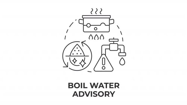 Boil water advisory line concept icon animation. Public health safety. Municipal sanitation. Household utility maintenance. Animated outline round motion graphic. Minimal HD video with alpha channel