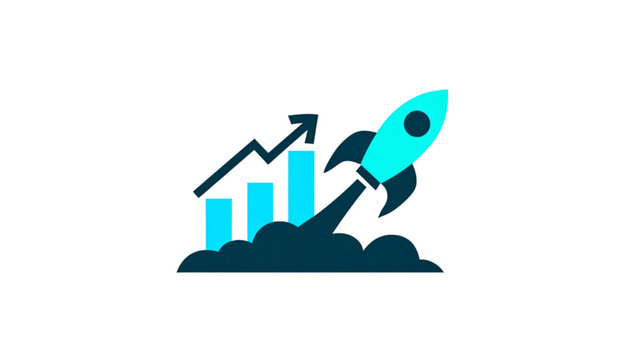 Business growth illustration with rocket launching from green bar chart on cloud Vector