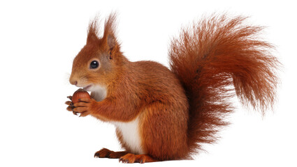 Red squirrel holding a hazelnut in its paws © Lyra