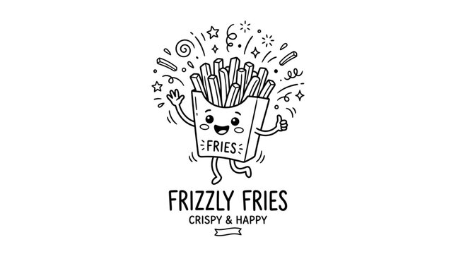 Cartoon french fries character smiling.