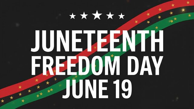 Juneteenth Freedom Day diagonal stripes and stars on dark background.