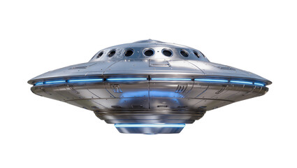 Silver metallic flying saucer with blue lights © Lyra