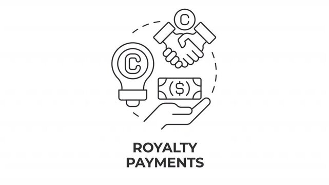 Royalty payments line concept icon animation. Intellectual property passive income. Brand partnership payouts. Animated outline round motion graphic. Minimal HD video with alpha channel