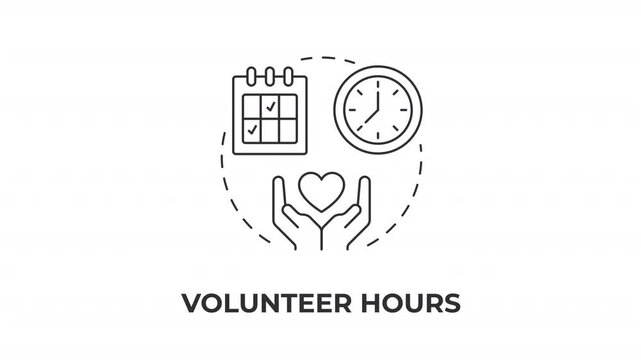 Volunteer hours line concept icon animation. Purpose driven time commitment. Social responsibility. Modern civic engagement. Animated outline round motion graphic. Minimal HD video with alpha channel