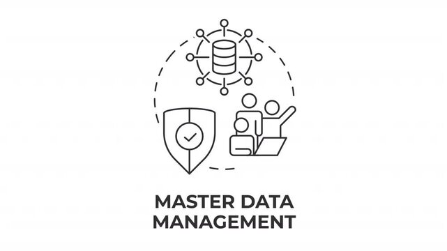 Master data management line concept icon animation. Secure enterprise information governance. Team workflow integrity. Animated outline round motion graphic. Minimal HD video with alpha channel