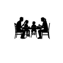 Fototapeta premium Family Dining Together Silhouette Vector Illustration