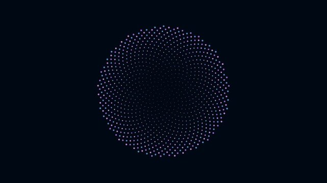 Abstract glowing dot sphere rotating animation, digital particle circle motion 4k background, dots