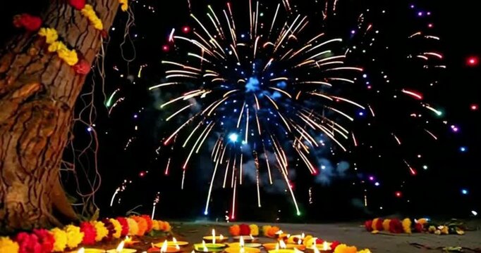 fireworks in the night sky with a diwali