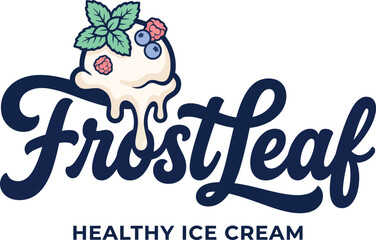 FrostLeaf healthy ice cream logo with mint and berries © samiul