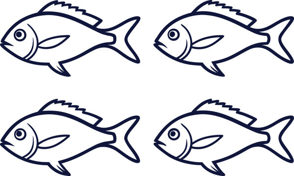 Snapper Fish Outline Strokes Illustration. Snapper Fish Line Art Collection. Snapper Outline Seafood Design. Snapper Fish Stroke Drawing. Marine Snapper Fish Outline Icons. Ocean Snapper Fish Line