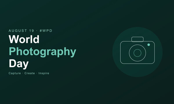 World Photography Day poster with camera icon on dark background