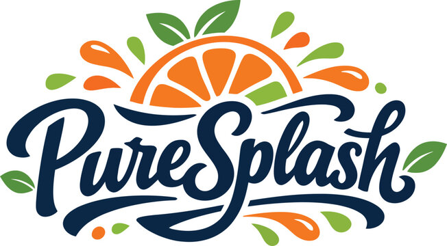 Pure Splash citrus fruit logo design with orange slice and leaves