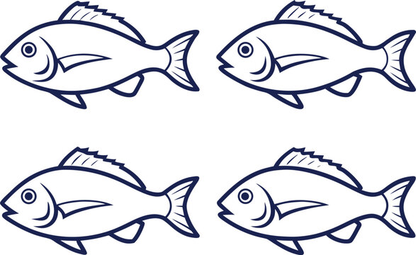 Snapper Fish Outline Strokes Illustration. Snapper Fish Line Art Collection. Snapper Outline Seafood Design. Snapper Fish Stroke Drawing. Marine Snapper Fish Outline Icons. Ocean Snapper Fish Line