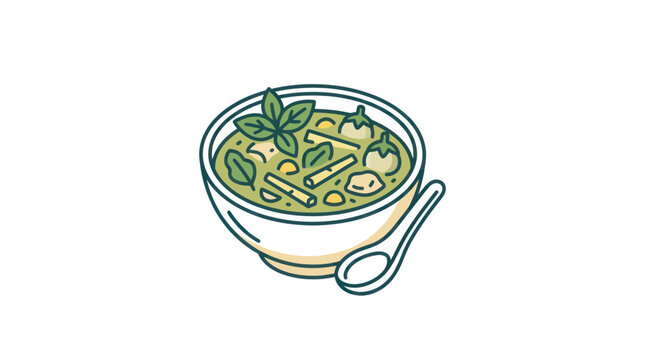 Bowl of soup with herbs inside.