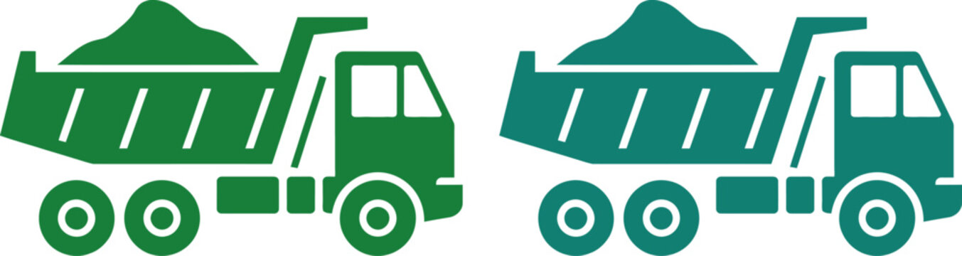 Green dump truck carrying rocks on flatbed