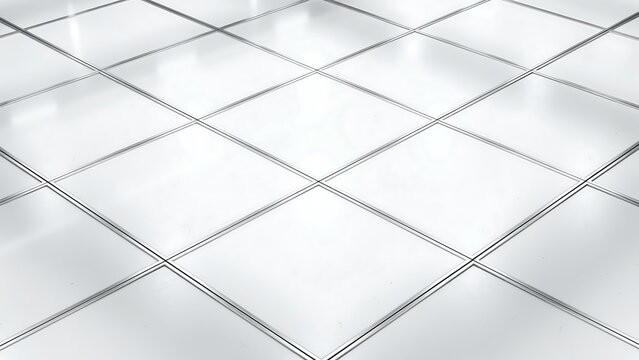 Ceiling with square white acoustic tiles and metal grid  office interior design element
