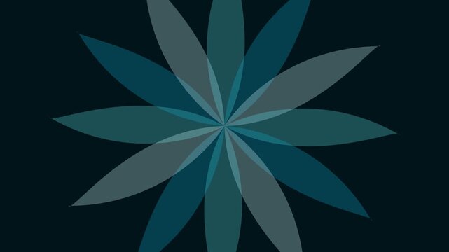 Abstract teal flower motion animation 4k background, with rotating petals, and soft geometric, symmetry for modern, digital and visual presentations