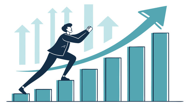 Businessman pushing rising growth graph symbolizing success, finance and market progress in modern business concept illustration