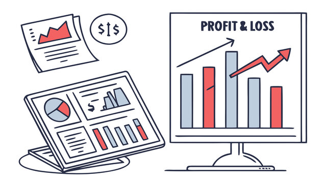 Business growth graph on laptop screen displaying financial data analytics, stock market chart and investment success concept in modern office workspace