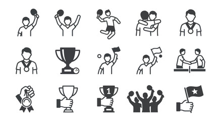 Obraz premium Black icons of people winning trophies.