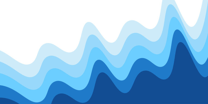 Layered blue ocean waves background with smooth curves and gradient tones creating an abstract sea and water flow vector design. Abstract soft flowing lines for marine, summer beach minimalist concept