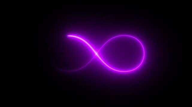 Glowing infinity sign on black background. Animation of seamless loop Neon glowing blue light isolated on black background. Eternity concept. Mathematical symbol Infinity symbol appears of multiple