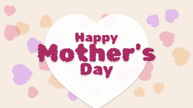 Happy mothers day text with pastel heart shapes background
