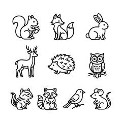 Obraz premium Woodland Animal Icons Bundle – Forest Wildlife Flat Vector Collection