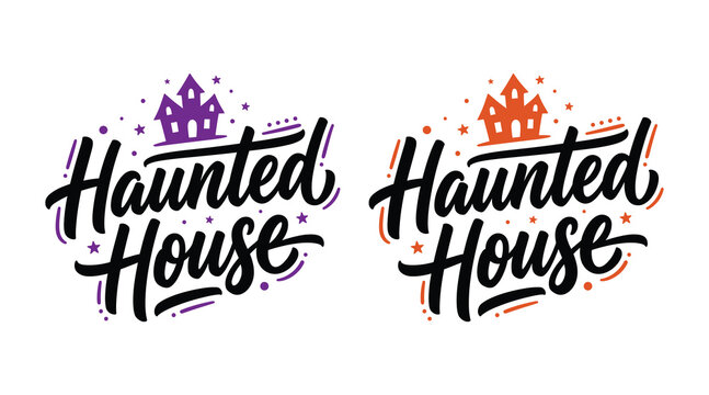 Spooky halloween haunted house logos for party decorations and invitations