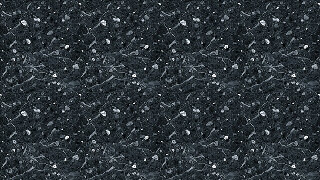 Seamless black marble texture with white specks and veins pattern